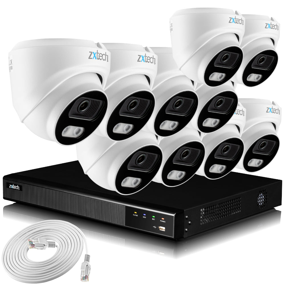 Zxtech 4K CCTV System - 10 x IP PoE Cameras Audio Recording Face Detection Outdoor Sony Starvis | RX10A16X