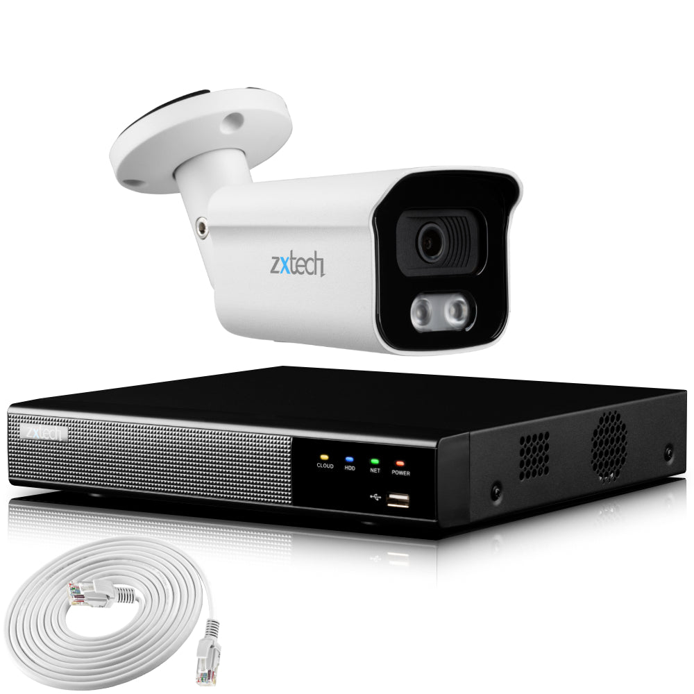 Zxtech 4K CCTV System - 1 x IP PoE Camera Audio Recording Face Detection Outdoor Sony Starvis | RX1B4Z