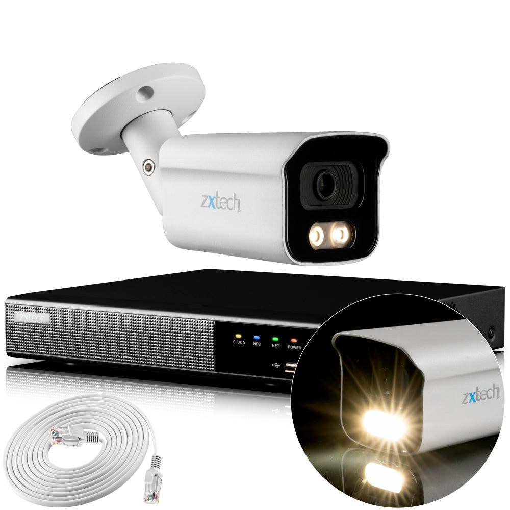 Zxtech 4K CCTV System - 1 x IP PoE Camera Audio Recording Face Detection Outdoor Sony Starvis | RX1B4Z
