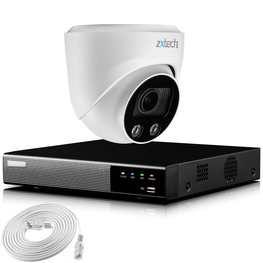 Zxtech 4K CCTV System - 1 x IP PoE Camera Motorised Lens Face Detection Outdoor Sony Starvis | RX1C4Z