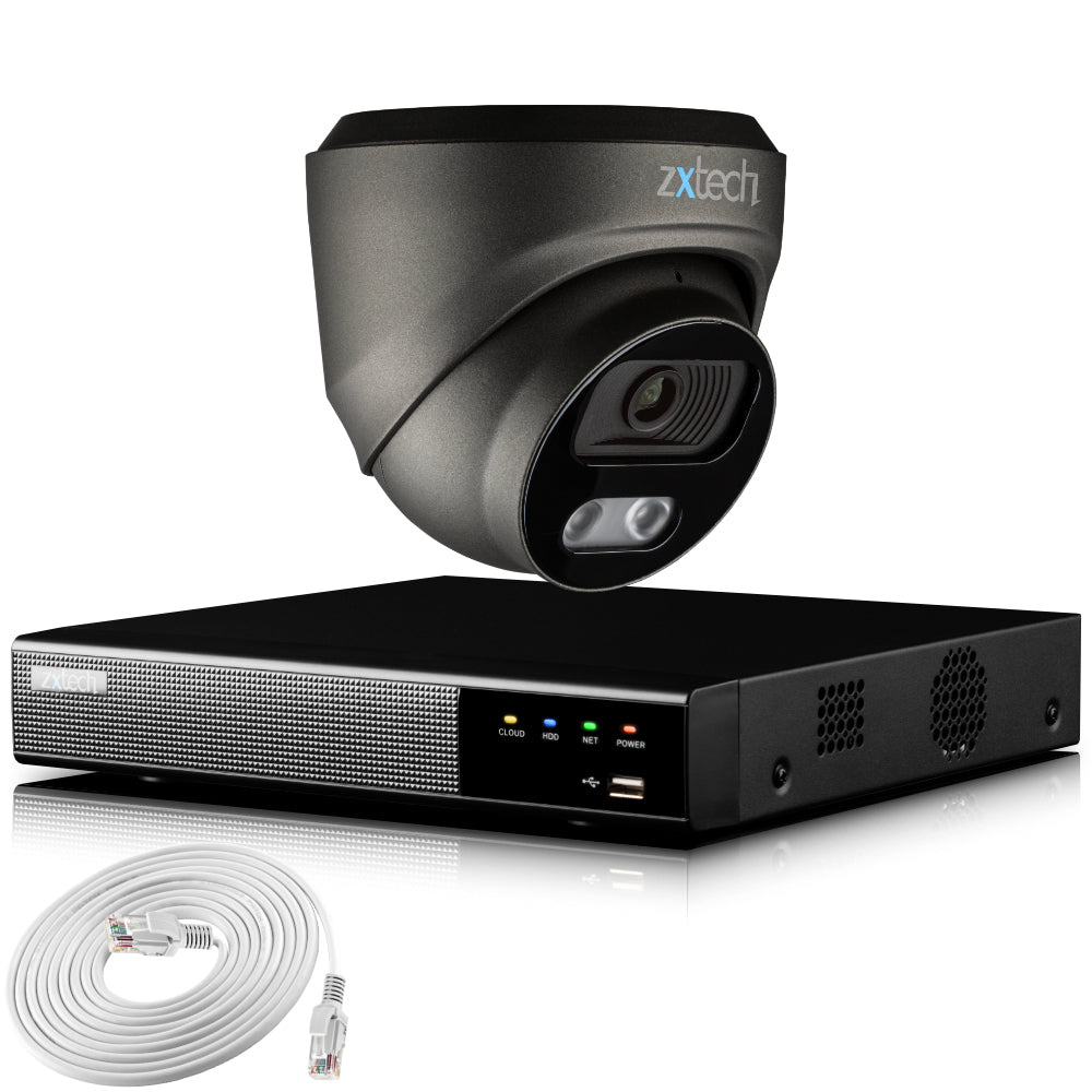 Zxtech 4K CCTV System - 1 x IP PoE Camera Audio Recording Face Detection Outdoor Sony Starvis | RX1E4Z