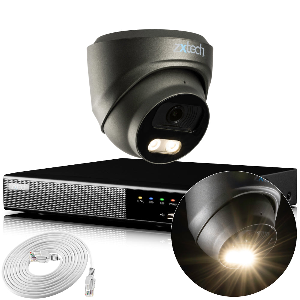 Zxtech 4K CCTV System - 1 x IP PoE Camera Audio Recording Face Detection Outdoor Sony Starvis | RX1E4Z