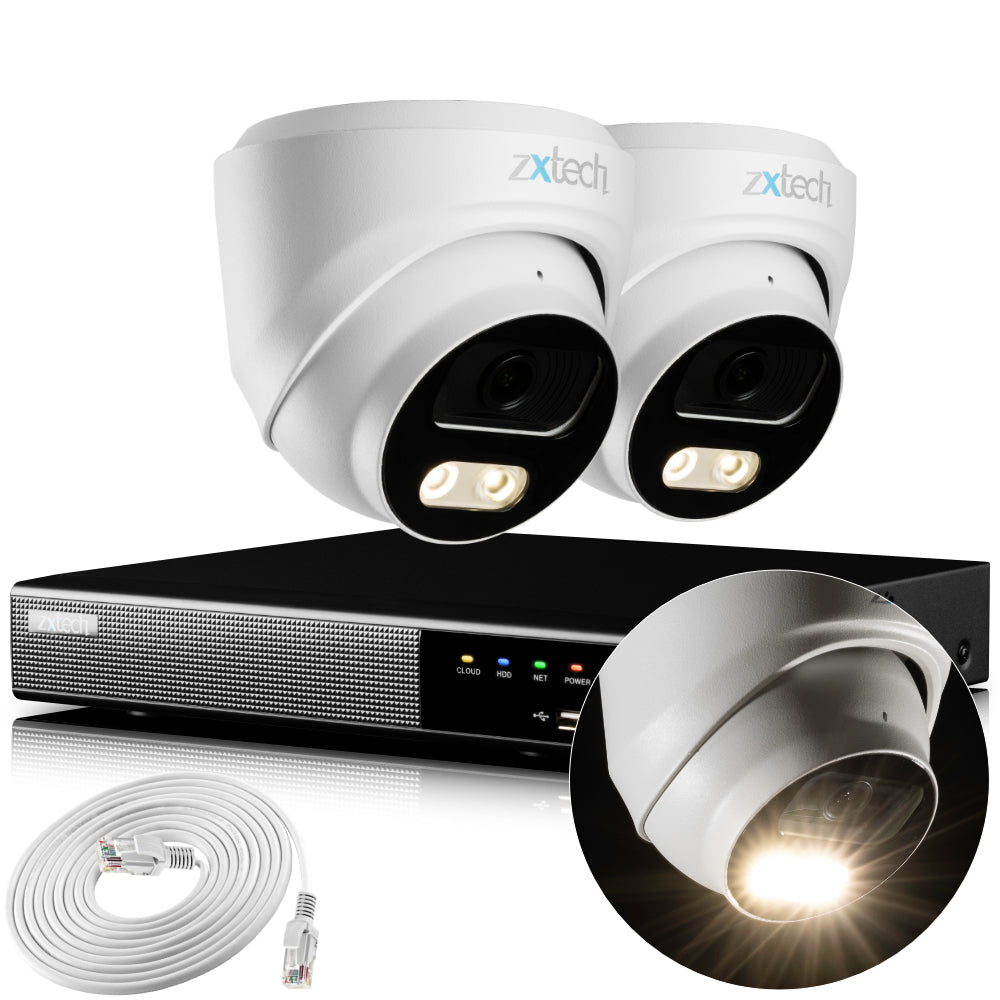 Zxtech 4K CCTV System - 2 x IP PoE Cameras Audio Recording Face Detection Outdoor Sony Starvis | RX2A4Z