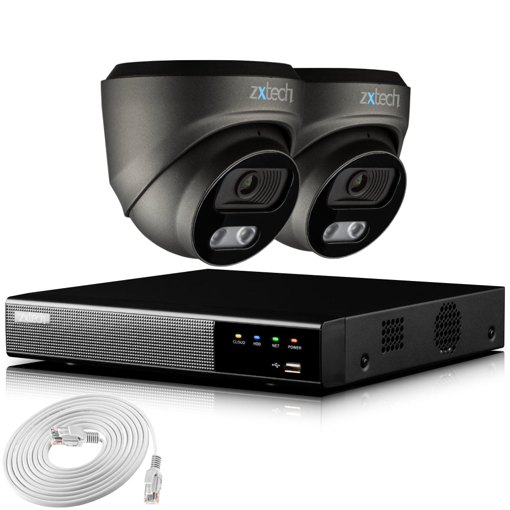 Zxtech 4K CCTV System - 2 x IP PoE Cameras Audio Recording Face Detection Outdoor Sony Starvis | RX2E4Z