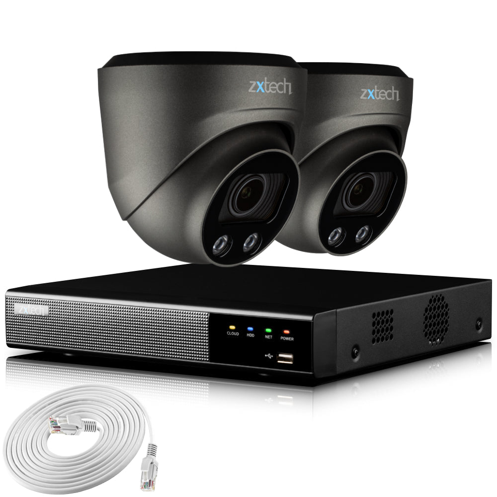 Zxtech 4K CCTV System - 2 x IP PoE Cameras Motorised Lens Face Detection Outdoor Sony Starvis | RX2G4Z