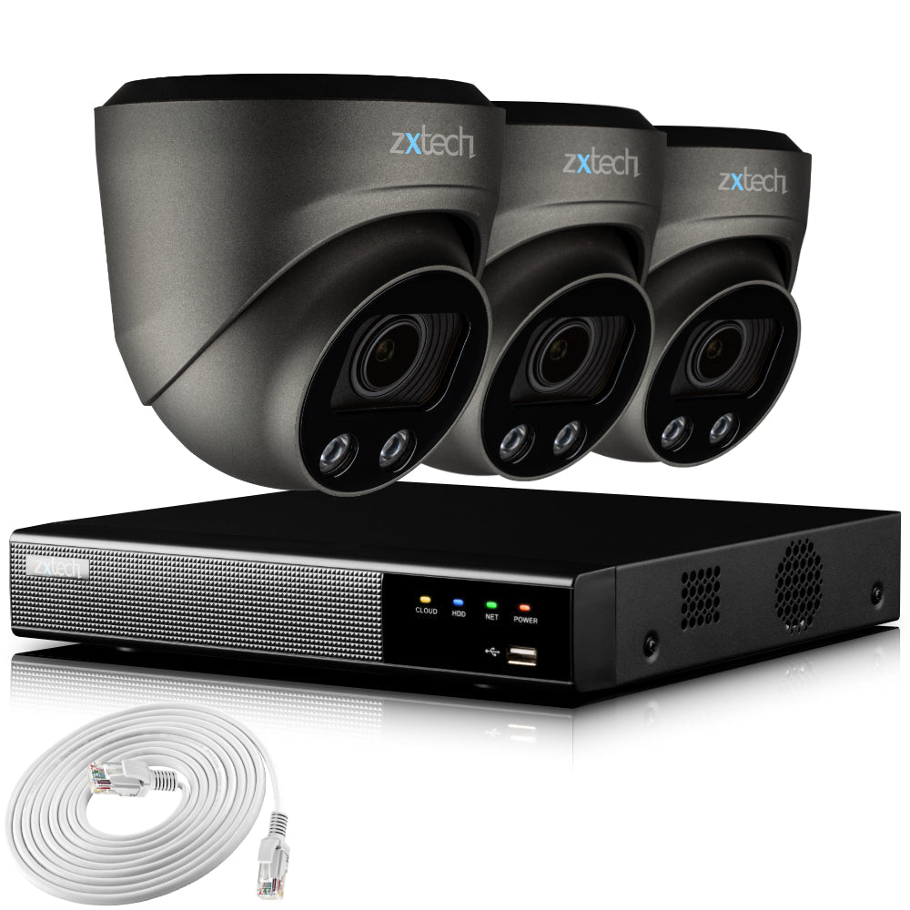 Zxtech 4K CCTV System - 3 x IP PoE Cameras Motorised Lens Face Detection Outdoor Sony Starvis | RX3G4Z