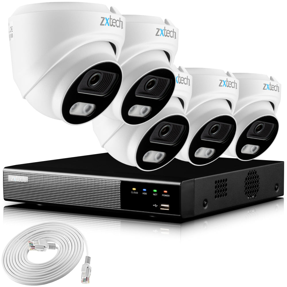 Zxtech 4K CCTV System - 5 x IP PoE Cameras Audio Recording Face Detection Outdoor Sony Starvis | RX5A9Y