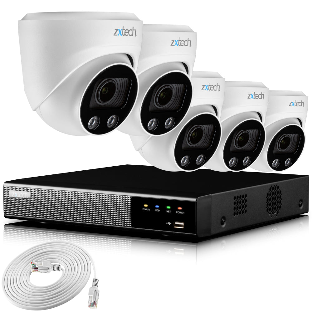 Zxtech 4K CCTV System - 5 x IP PoE Cameras Motorised Lens Face Detection Outdoor Sony Starvis | RX5C9Y