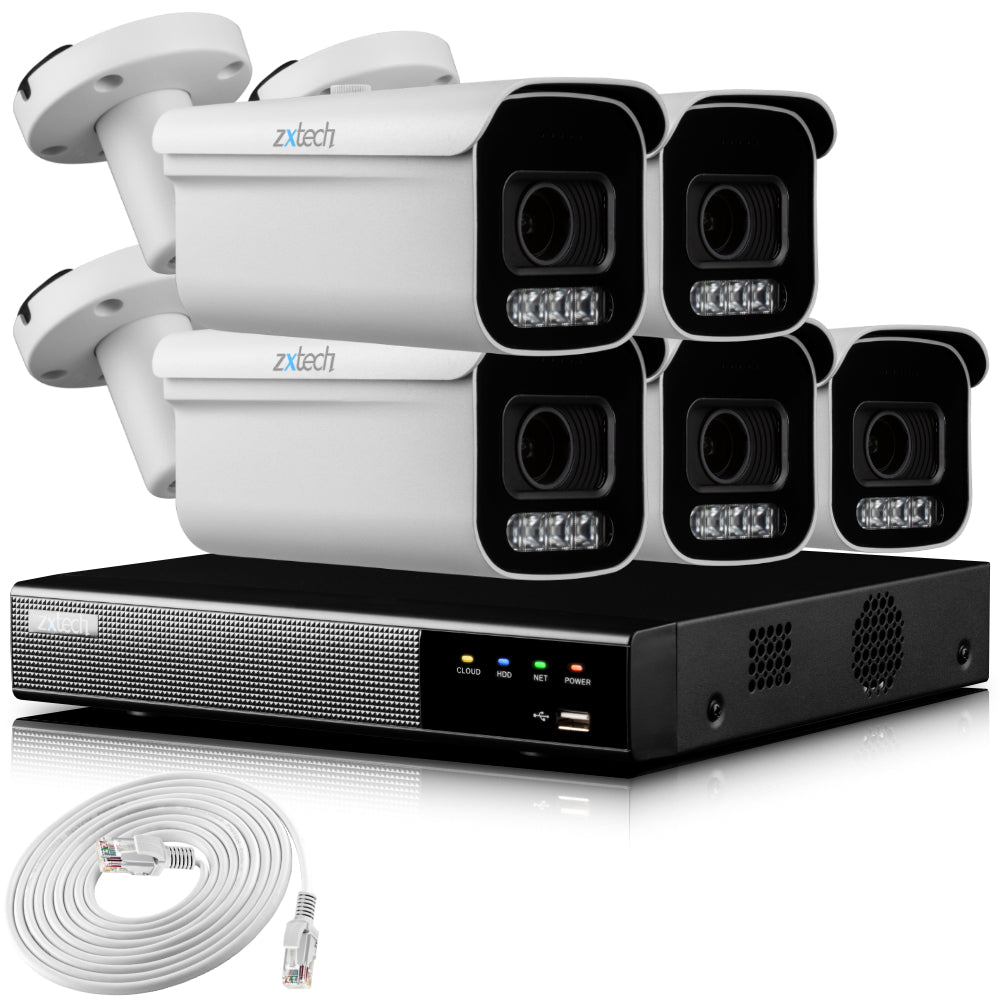 Zxtech 4K CCTV System - 5 x IP PoE Cameras Motorised Lens Face Detection Outdoor Sony Starvis Enhanced Night Vision | RX5D9Y