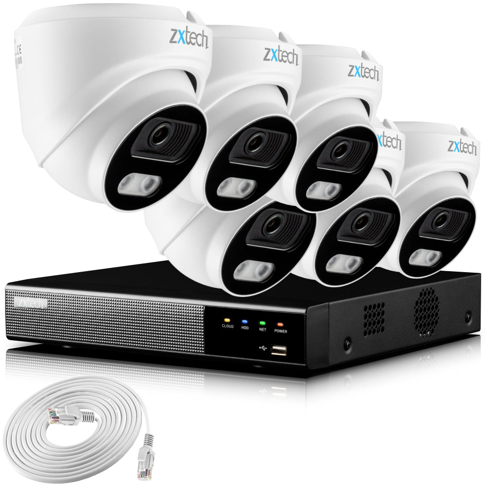 Zxtech 4K CCTV System - 6 x IP PoE Cameras Audio Recording Face Detection Outdoor Sony Starvis | RX6A9Y