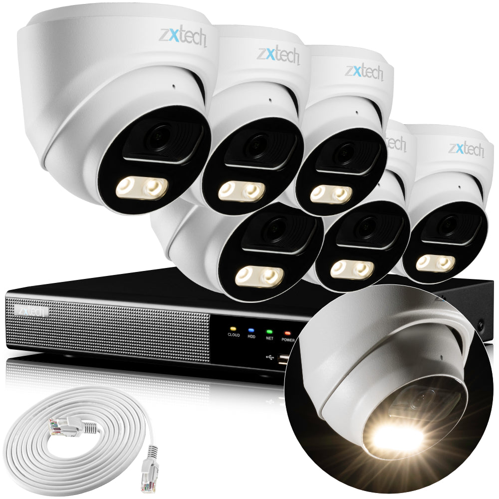 Zxtech 4K CCTV System - 6 x IP PoE Cameras Audio Recording Face Detection Outdoor Sony Starvis | RX6A9Y