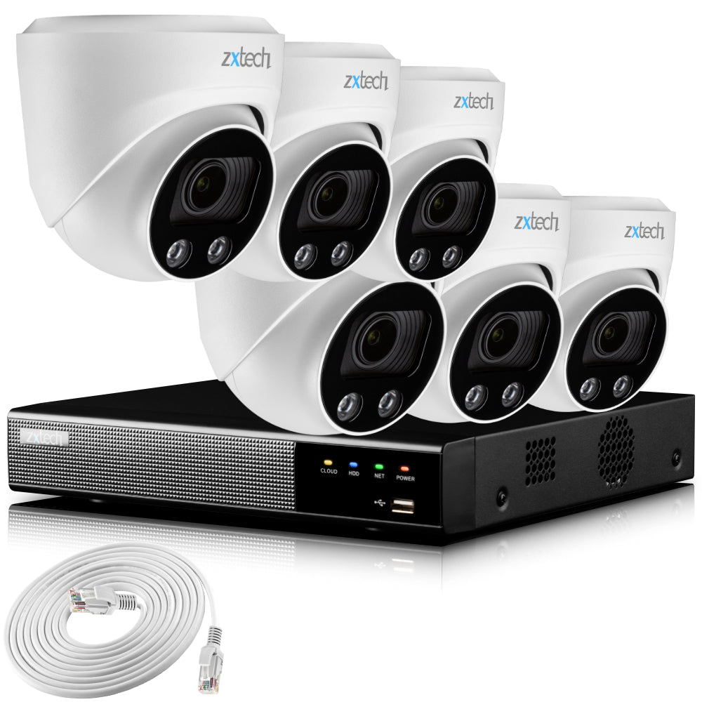 Zxtech 4K CCTV System - 6 x IP PoE Cameras Motorised Lens Face Detection Outdoor Sony Starvis | RX6C9Y