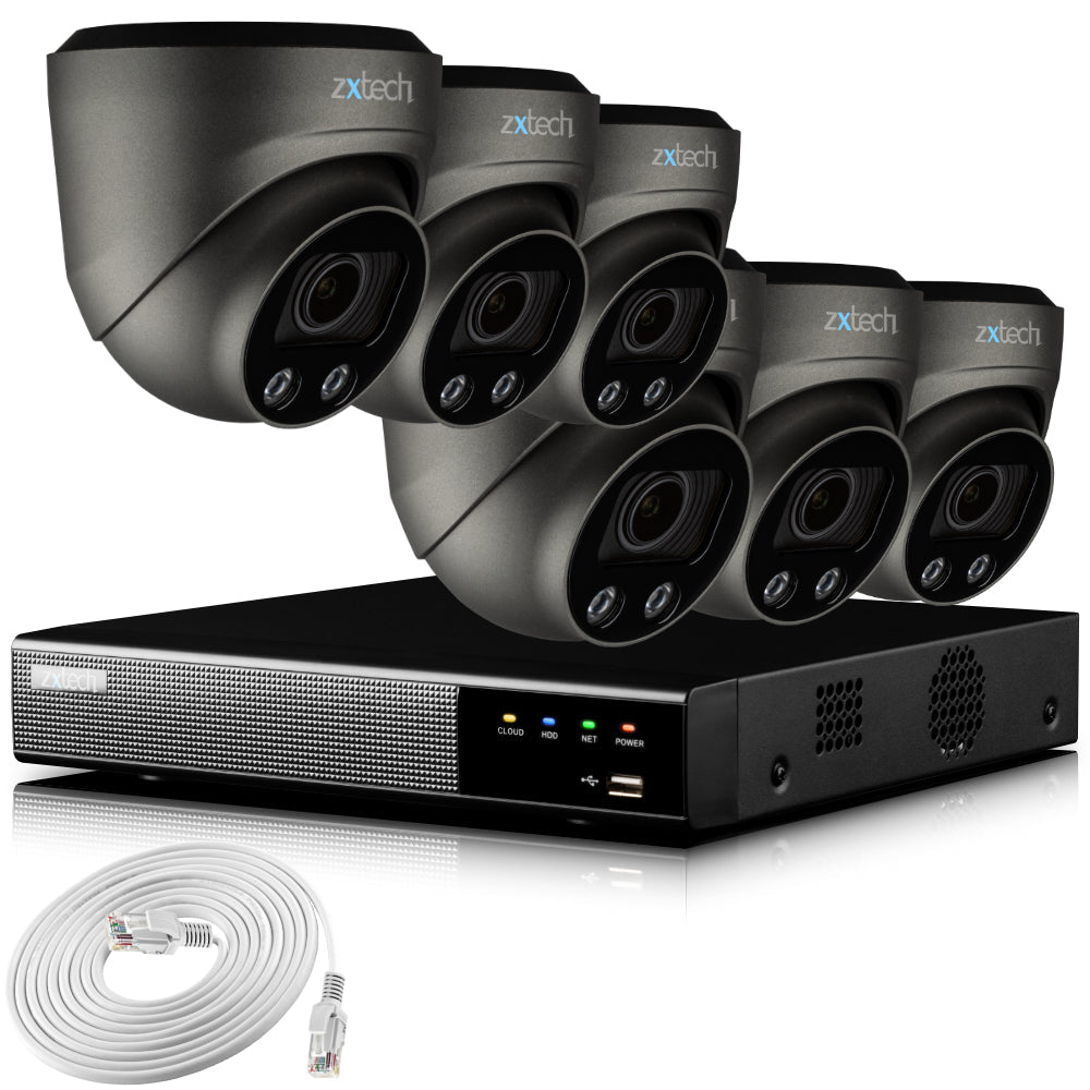 Zxtech 4K CCTV System - 6 x IP PoE Cameras Motorised Lens Face Detection Outdoor Sony Starvis | RX6G9Y