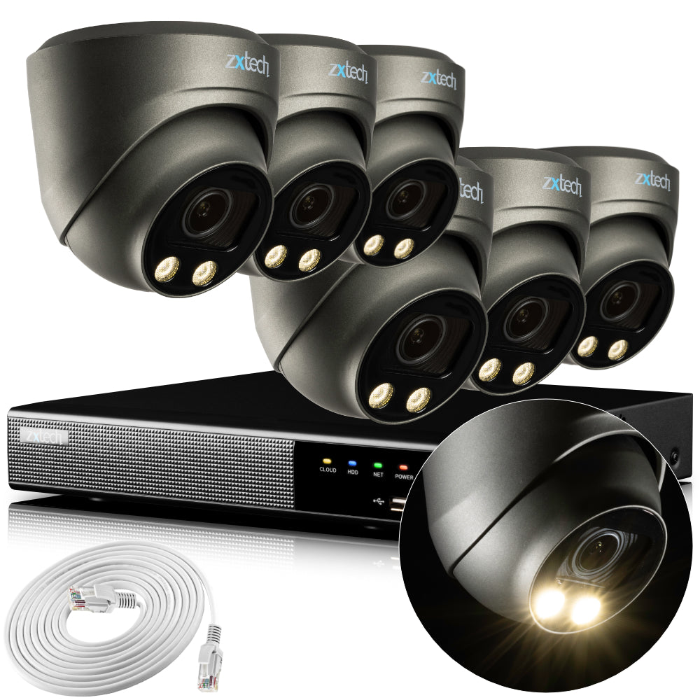 Zxtech 4K CCTV System - 6 x IP PoE Cameras Motorised Lens Face Detection Outdoor Sony Starvis | RX6G9Y