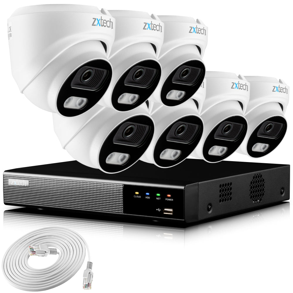 Zxtech 4K CCTV System - 7 x IP PoE Cameras Audio Recording Face Detection Outdoor Sony Starvis | RX7A9Y