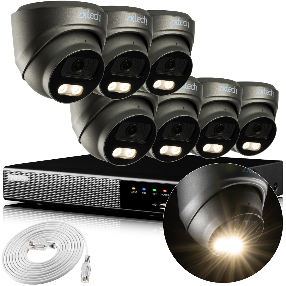 Zxtech 4K CCTV System - 7 x IP PoE Cameras Audio Recording Face Detection Outdoor Sony Starvis | RX7E9Y