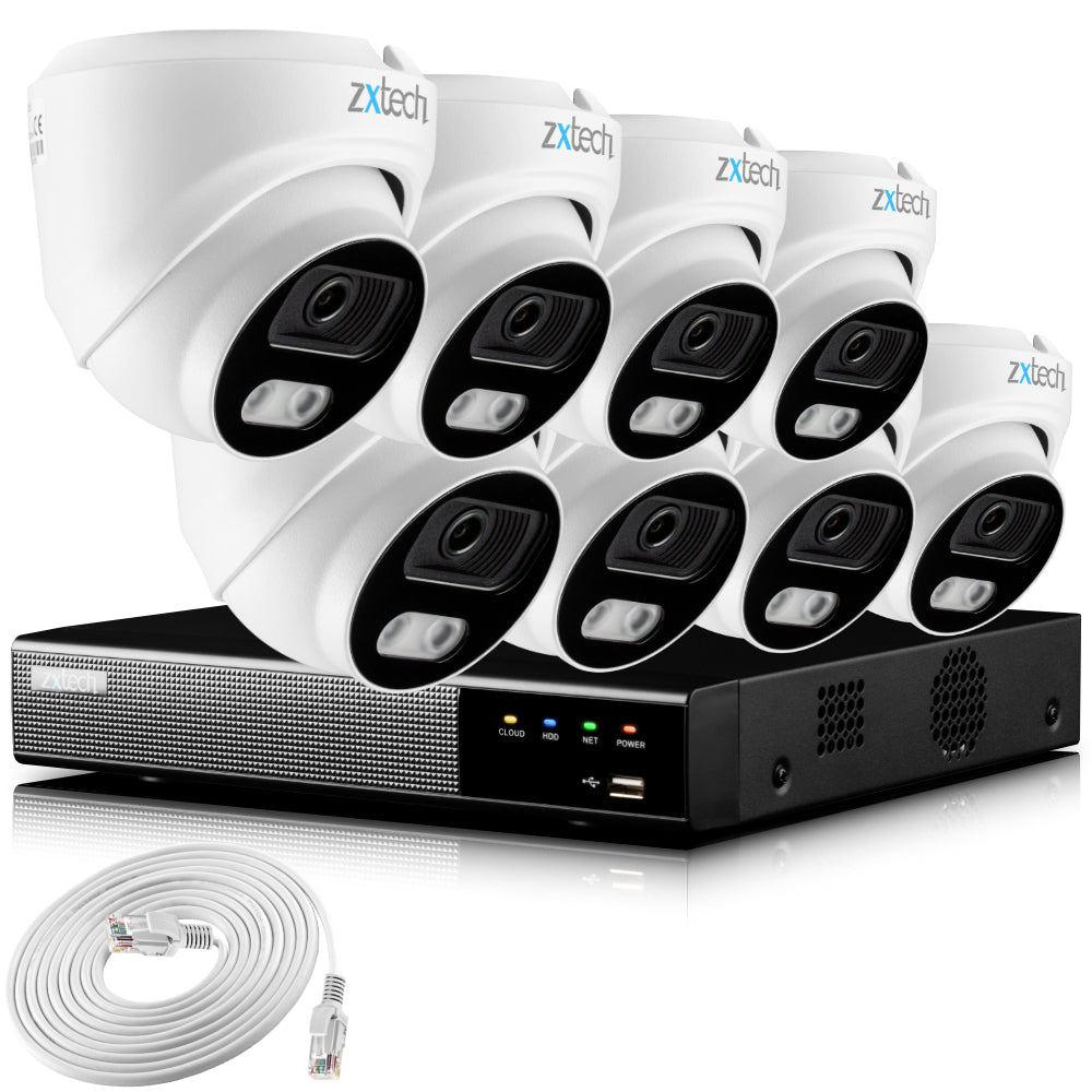 Zxtech 4K CCTV System - 8 x IP PoE Cameras Audio Recording Face Detection Outdoor Sony Starvis | RX8A9Y