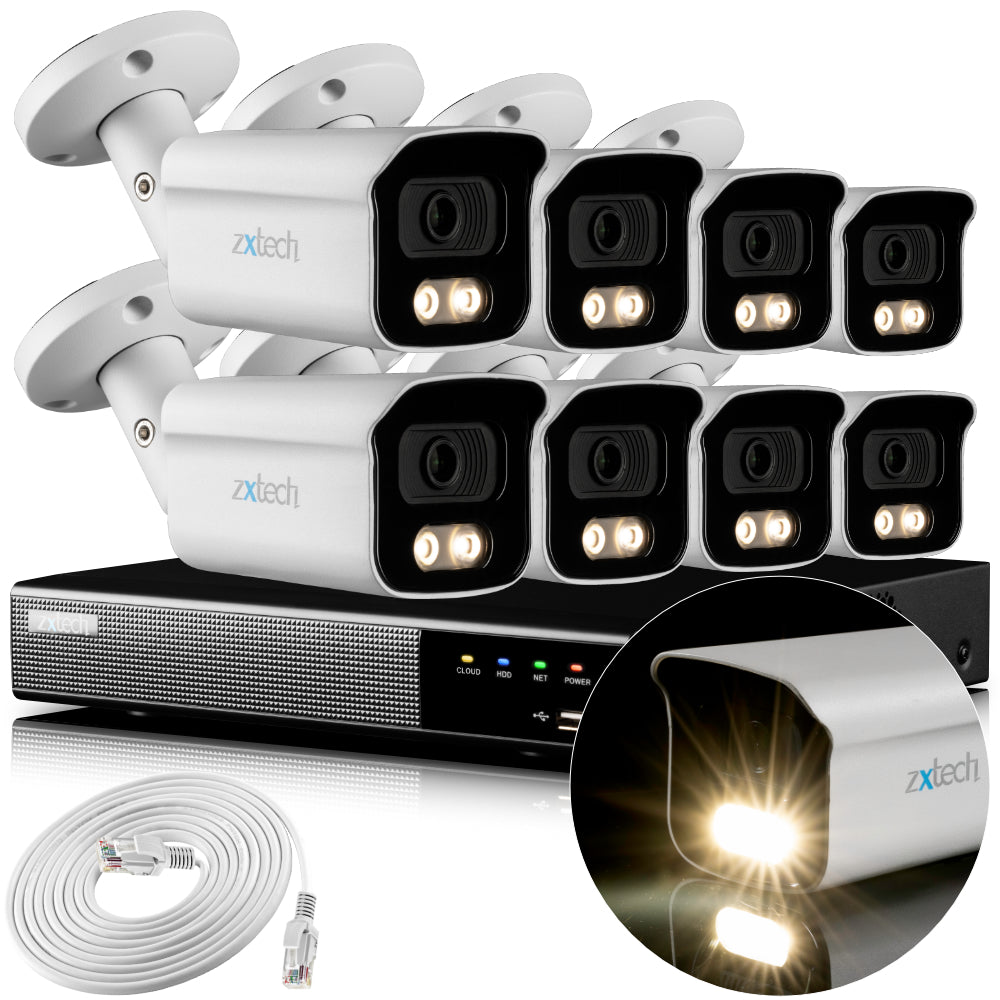 Zxtech 4K CCTV System - 8 x IP PoE Cameras Audio Recording Face Detection Outdoor Sony Starvis | RX8B9Y