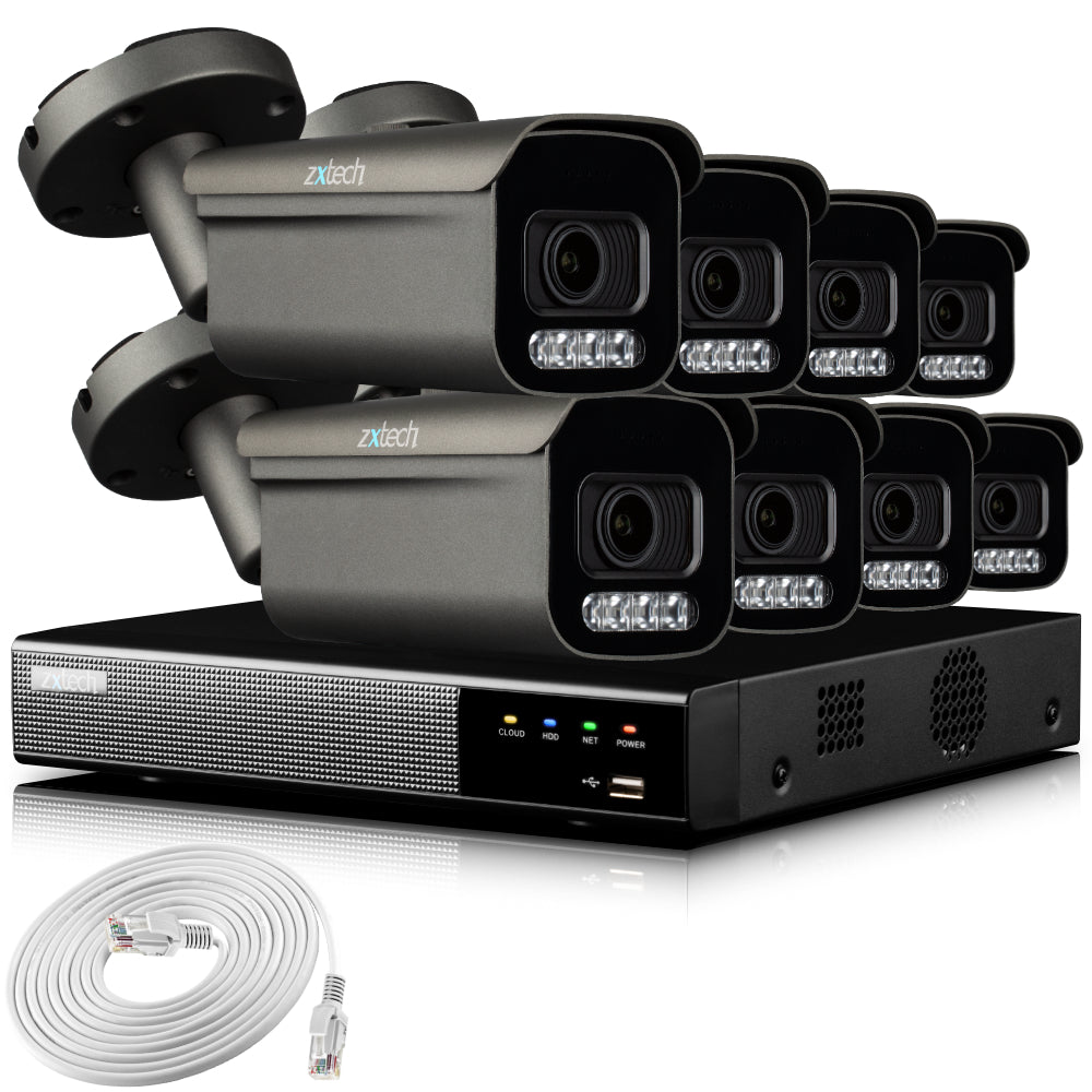 Zxtech 4K CCTV System - 8 x IP PoE Cameras Motorised Lens Face Detection Outdoor Sony Starvis Enhanced Night Vision | RX8H9Y