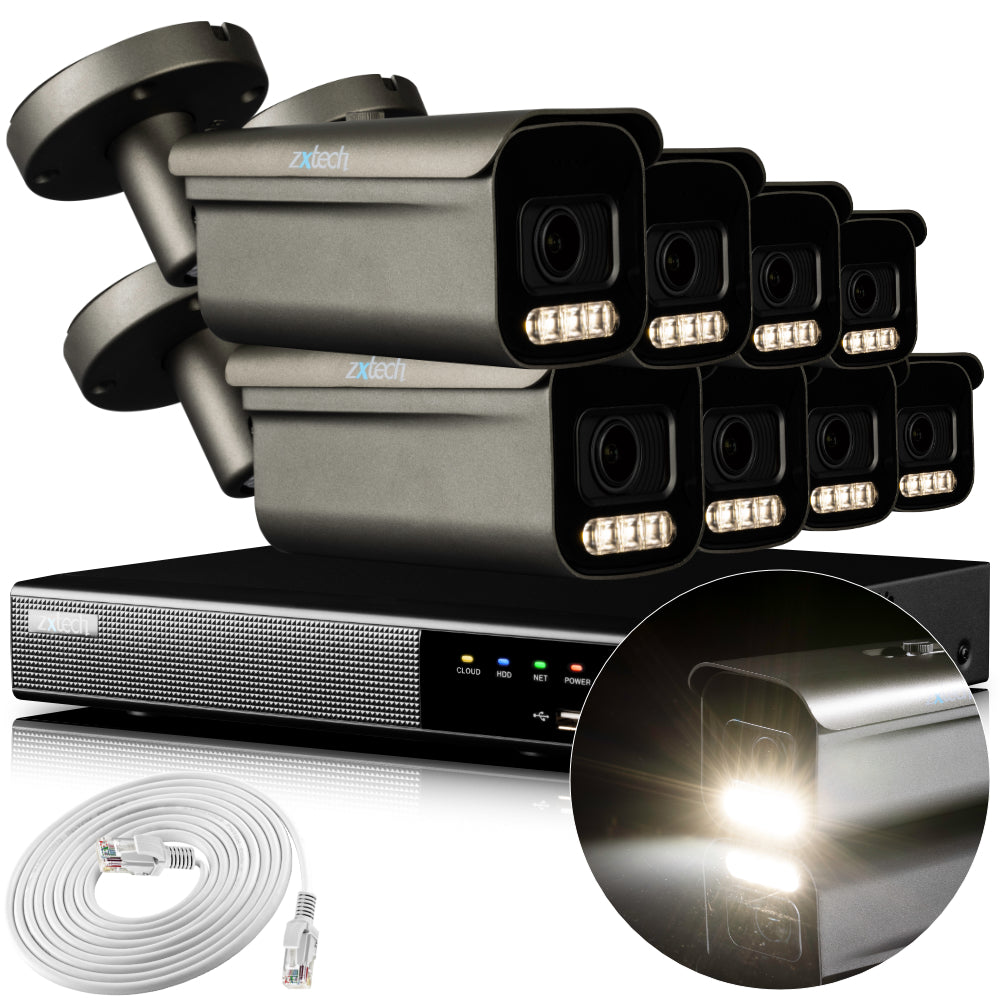 Zxtech 4K CCTV System - 8 x IP PoE Cameras Motorised Lens Face Detection Outdoor Sony Starvis Enhanced Night Vision | RX8H9Y