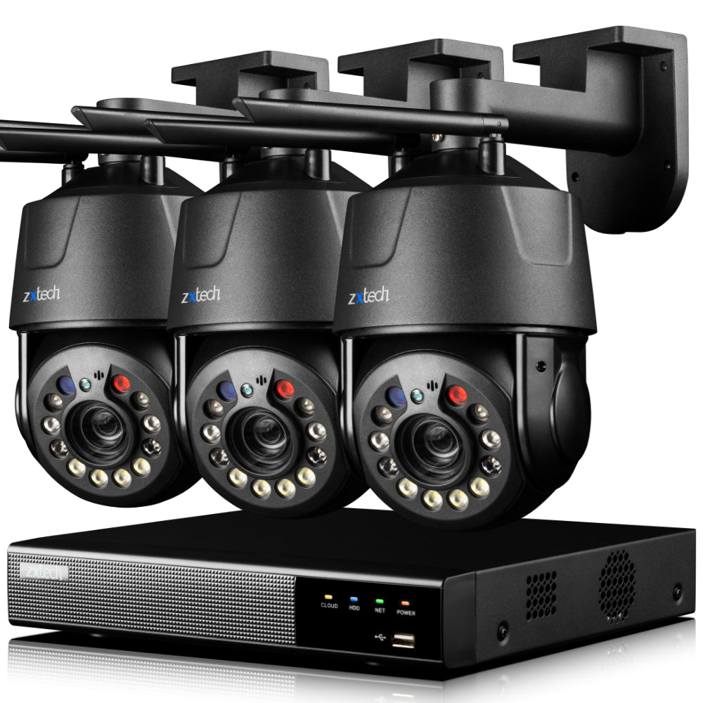 Zxtech 5MP/4K Wireless PTZ CCTV System - 3 x WiFi Security Camera 5X/10X/20X Auto Zoom Colour Night Vision Outdoor 2-Way-Audio 9CH Sony Starvis
