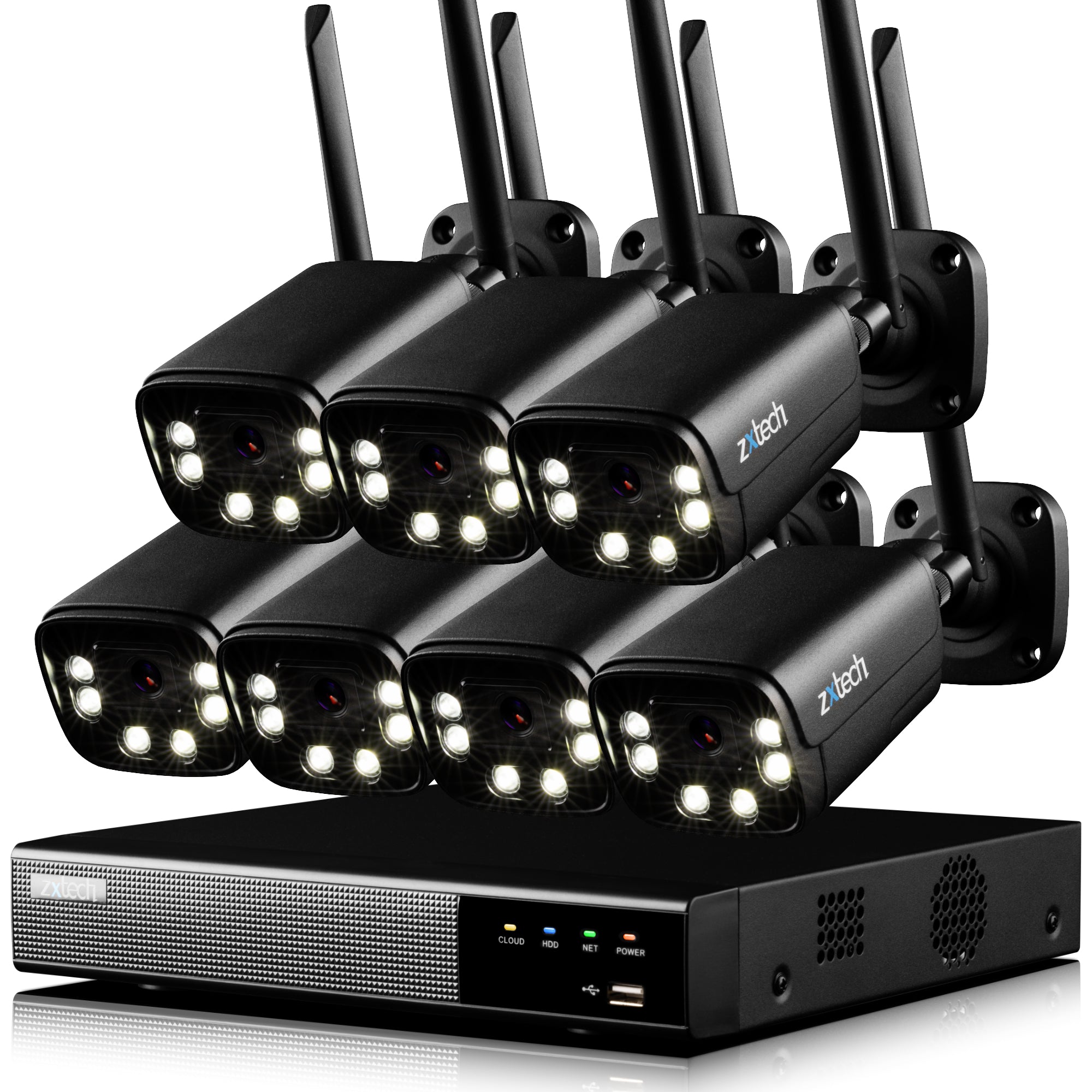 Zxtech 5MP/8MP/4K Wireless CCTV System - 7x WiFi Security Cameras Outdoor 2-Way-Audio Night Vision 9CH Sony Starvis | WF7D9Y