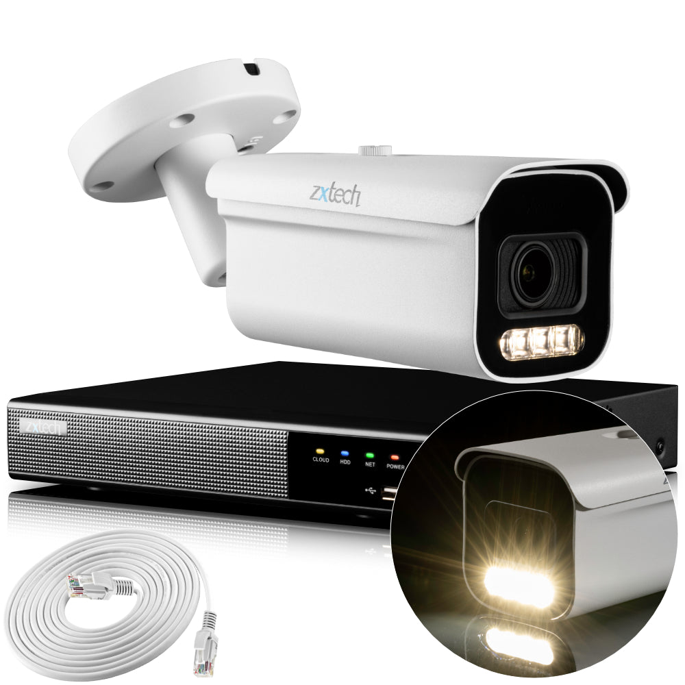 Zxtech 4K CCTV System - 1 x IP PoE Camera Motorised Lens Face Detection Outdoor Sony Starvis Enhanced Night Vision | RX1D4Z