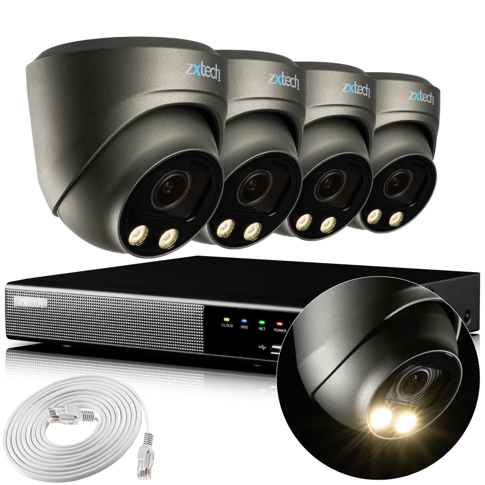 Zxtech 4K CCTV System - 4 x IP PoE Cameras Motorised Lens Face Detection Outdoor Sony Starvis | RX4G4Z