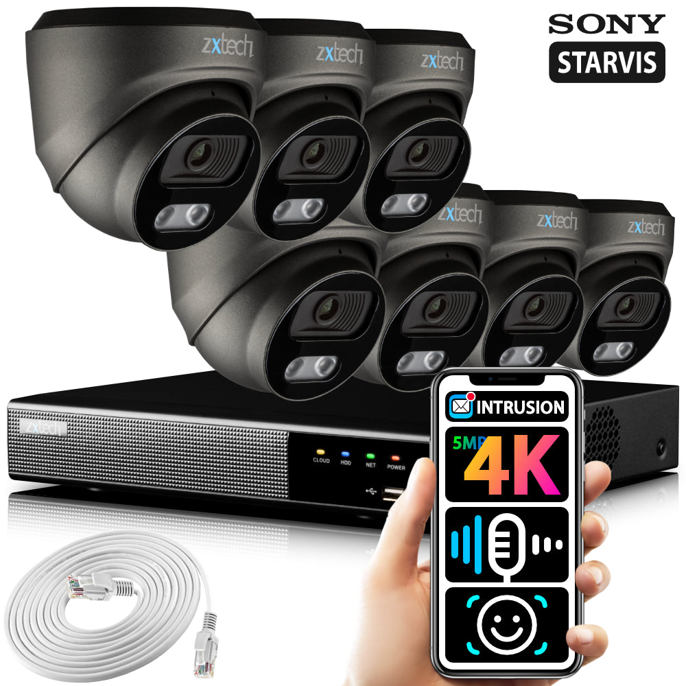 Zxtech 7 x 5MP 4K Ultra HD PoE IP Cameras NVR Face Recognition Complete System RX7E9Y