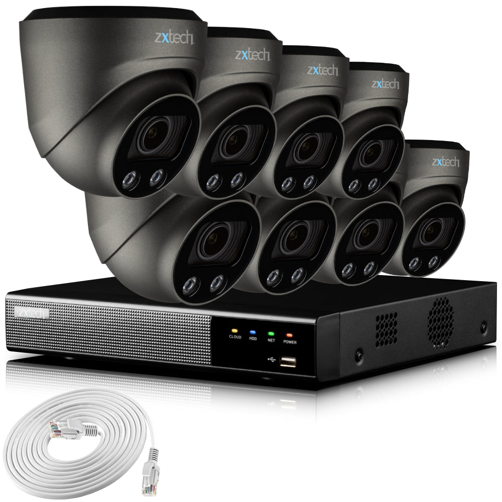 Zxtech 4K CCTV System - 8 x IP PoE Cameras Motorised Lens Face Detection Outdoor Sony Starvis | RX8G9Y