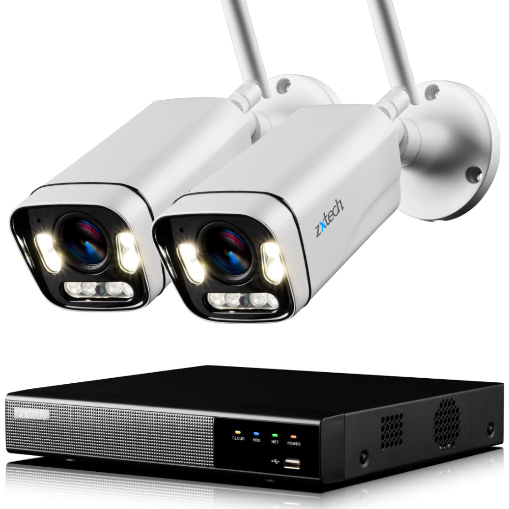 Zxtech 5MP/8MP/4K Wireless CCTV System - 2x WiFi Security Cameras Outdoor 2-Way-Audio Night Vision 9CH Sony Starvis | WF2A9Y