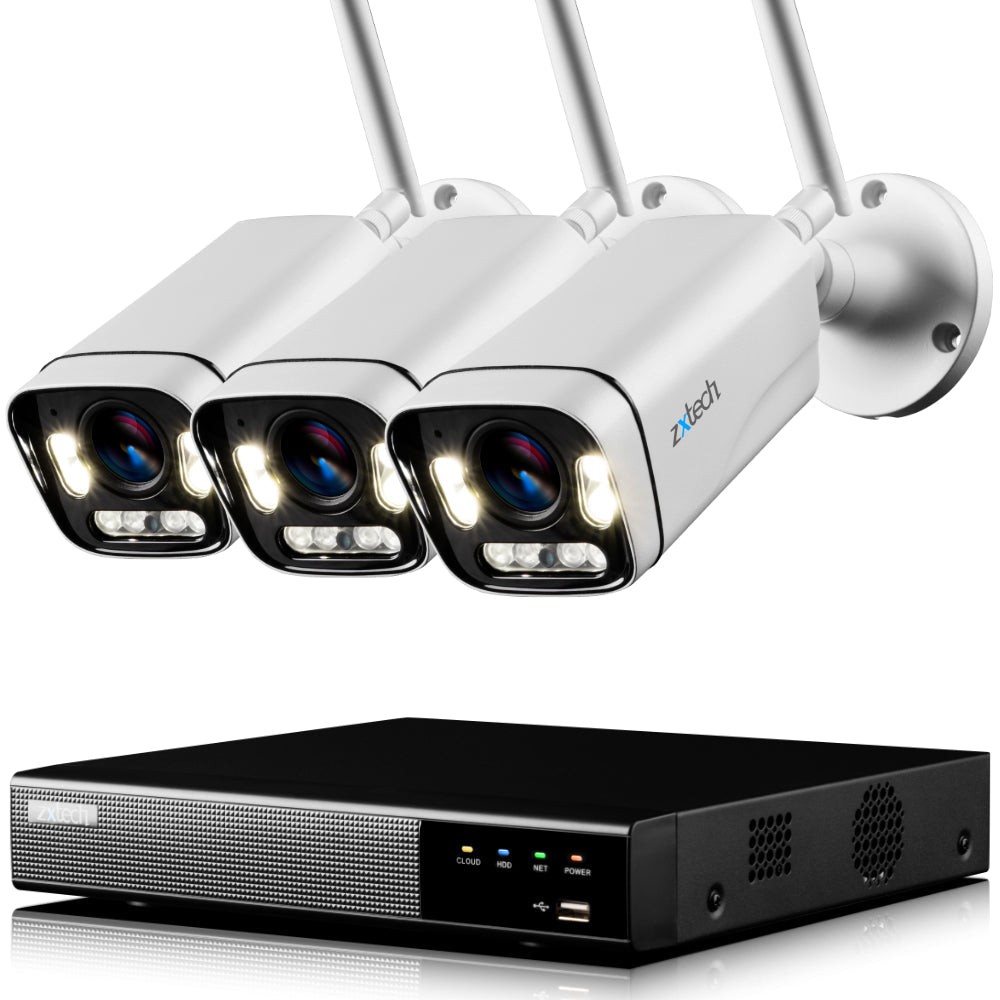 Zxtech 5MP/8MP/4K Wireless CCTV System - 3x WiFi Security Cameras Outdoor 2-Way-Audio Night Vision 9CH Sony Starvis | WF3A9Y