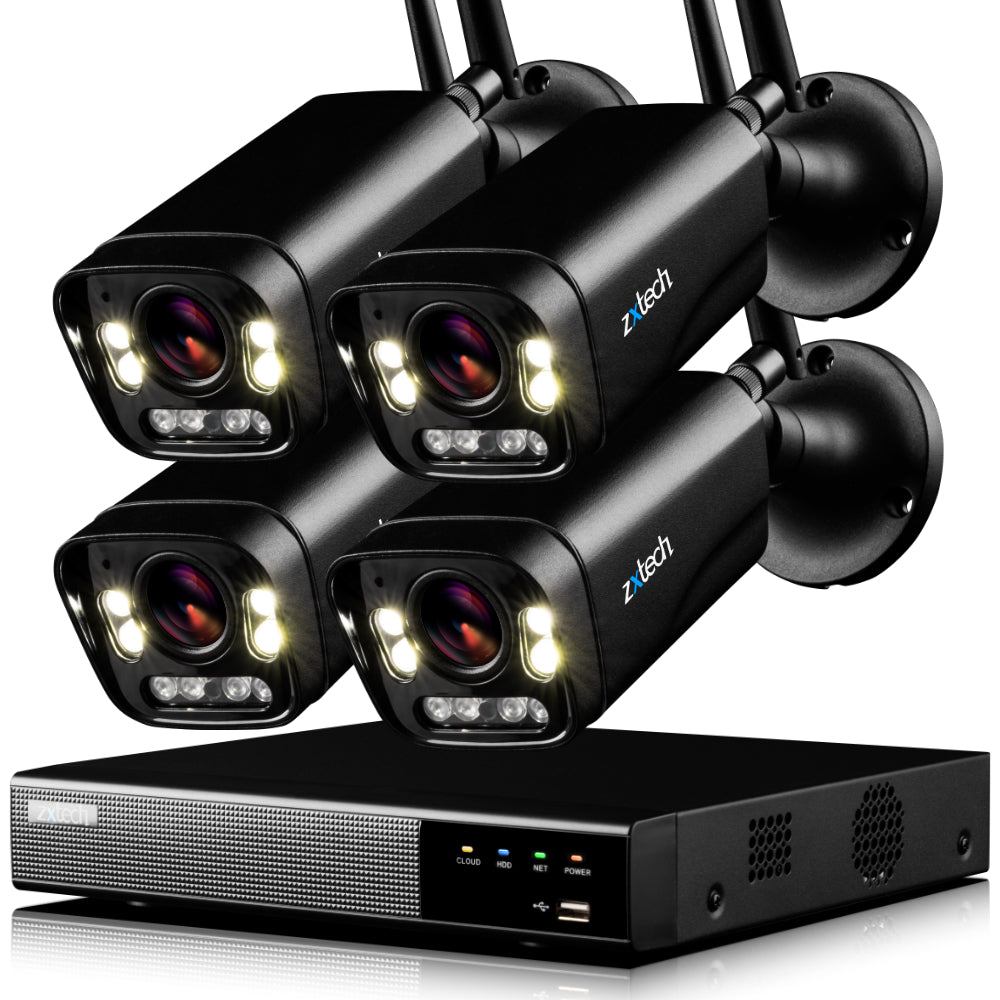 Zxtech 5MP//8MP/4K Wireless CCTV System - 4x WiFi Security Cameras Outdoor 2-Way-Audio Night Vision 9CH Sony Starvis | WF4D9Y