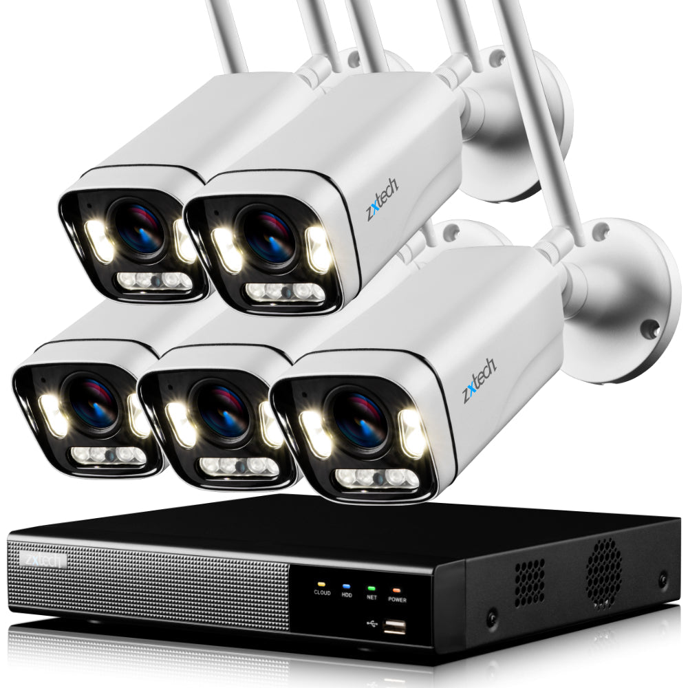 Zxtech 5MP/8MP/4K Wireless CCTV System - 5x WiFi Security Cameras Outdoor 2-Way-Audio Night Vision 9CH Sony Starvis | WF5A9Y