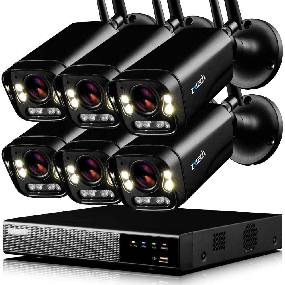 Zxtech 5MP/8MP/4K Wireless CCTV System - 6x WiFi Security Cameras Outdoor 2-Way-Audio Night Vision 9CH Sony Starvis | WF6D9Y