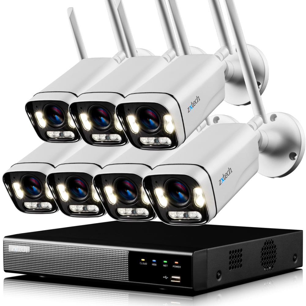 Zxtech 5MP/8MP/4K Wireless CCTV System - 7x WiFi Security Cameras Outdoor 2-Way-Audio Night Vision 9CH Sony Starvis | WF7A9Y