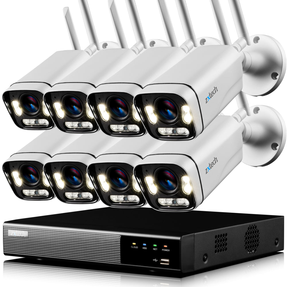 Zxtech 5MP/8MP/4K Wireless CCTV System - 8x WiFi Security Cameras Outdoor 2-Way-Audio Night Vision 9CH Sony Starvis | WF8A9Y