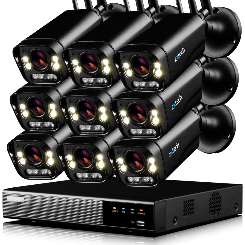 Zxtech 5MP/8MP/4K Wireless CCTV System - 9x WiFi Security Cameras Outdoor 2-Way-Audio Night Vision 9CH Sony Starvis | WF9D9Y