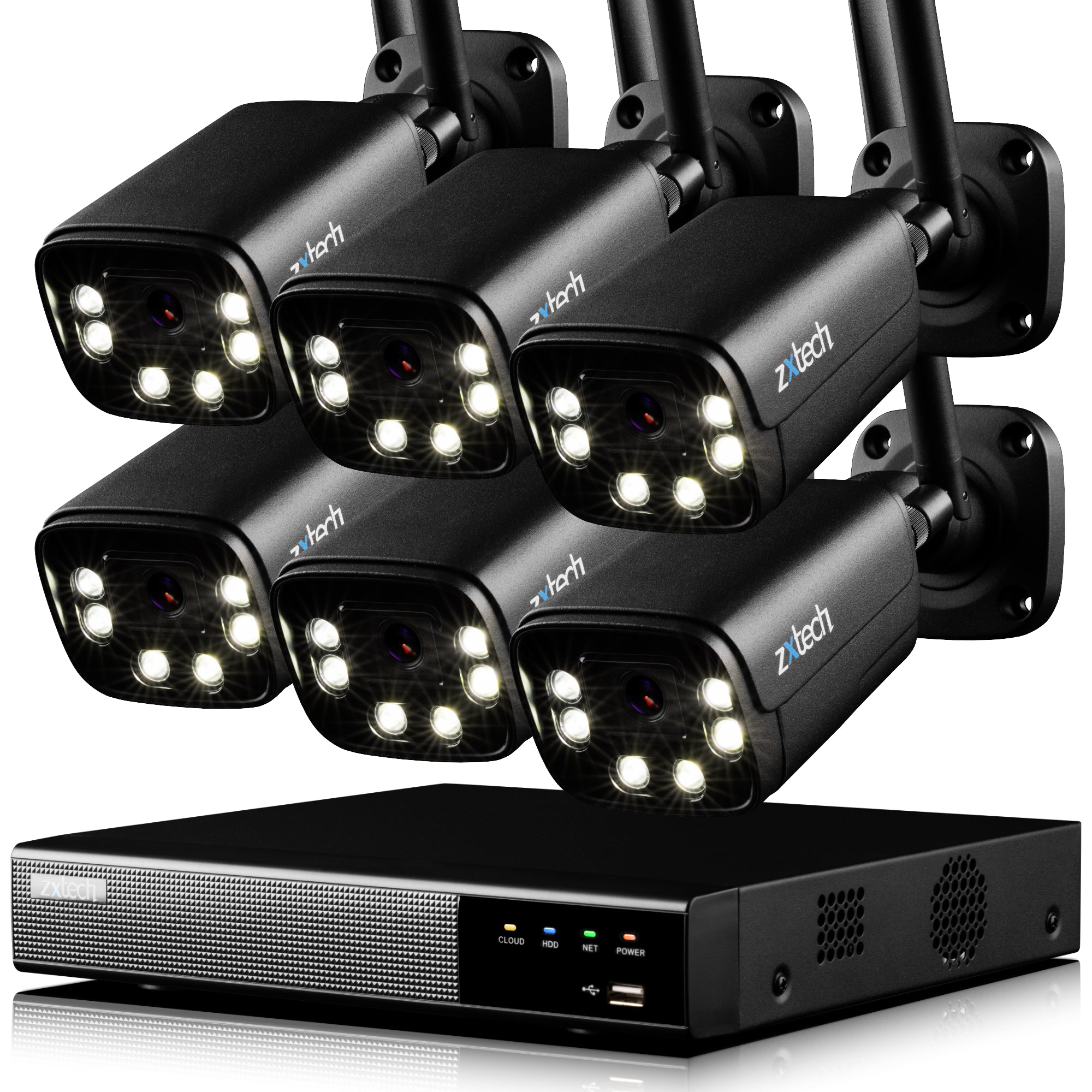 Zxtech 5MP/8MP/4K Wireless CCTV System - 6x WiFi Security Cameras Outdoor 2-Way-Audio Night Vision 9CH Sony Starvis  | WF6D9Y