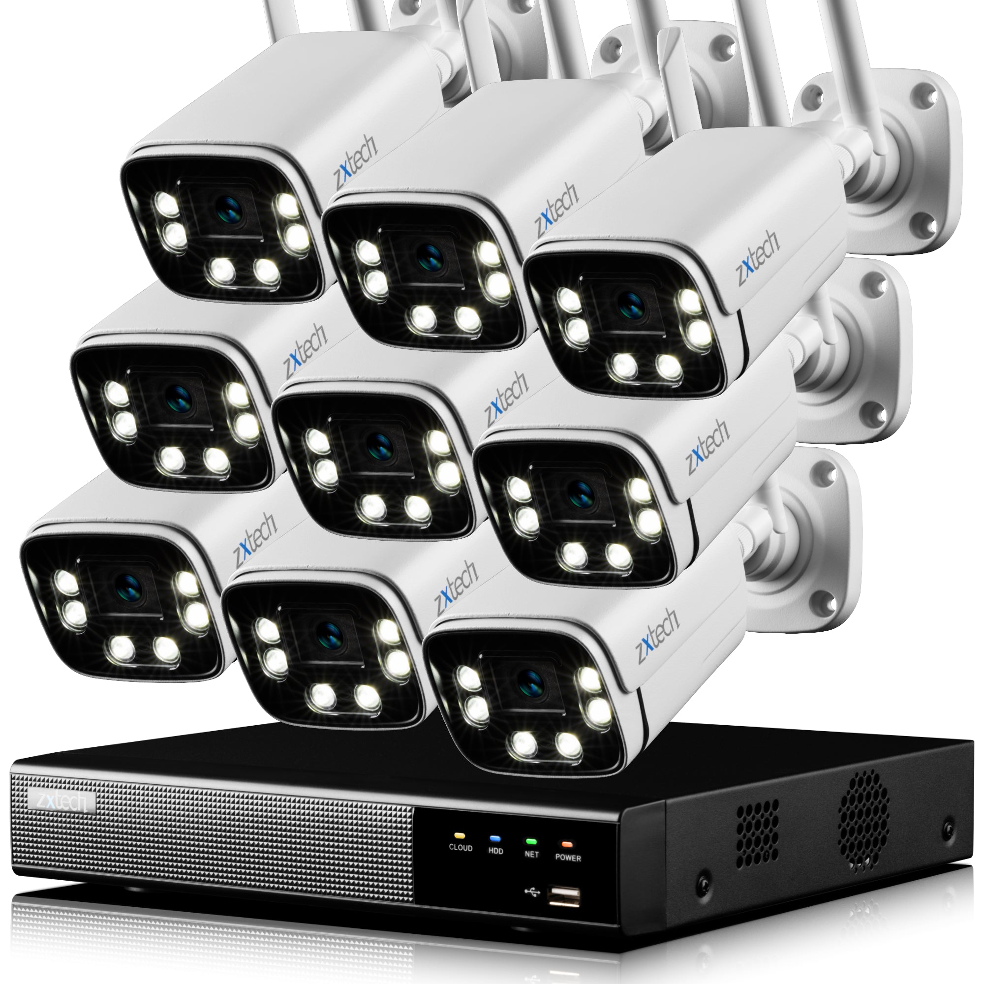Zxtech 5MP/8MP/4K Wireless CCTV System - 9x WiFi Security Cameras Outdoor 2-Way-Audio Night Vision 9CH Sony Starvis  | WF9A9Y