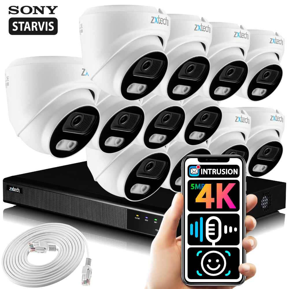 Zxtech 12 x 5MP 8MP PoE Camera Outdoor NVR Face Recognition Home CCTV System RX12A16X