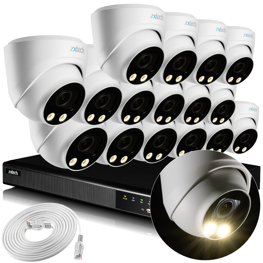 Zxtech Colour Night Vision 16x 5MP 8MP 60M IR Auto Zoom PoE Security Camera  NVR Face Recognition Kit RX16C16X